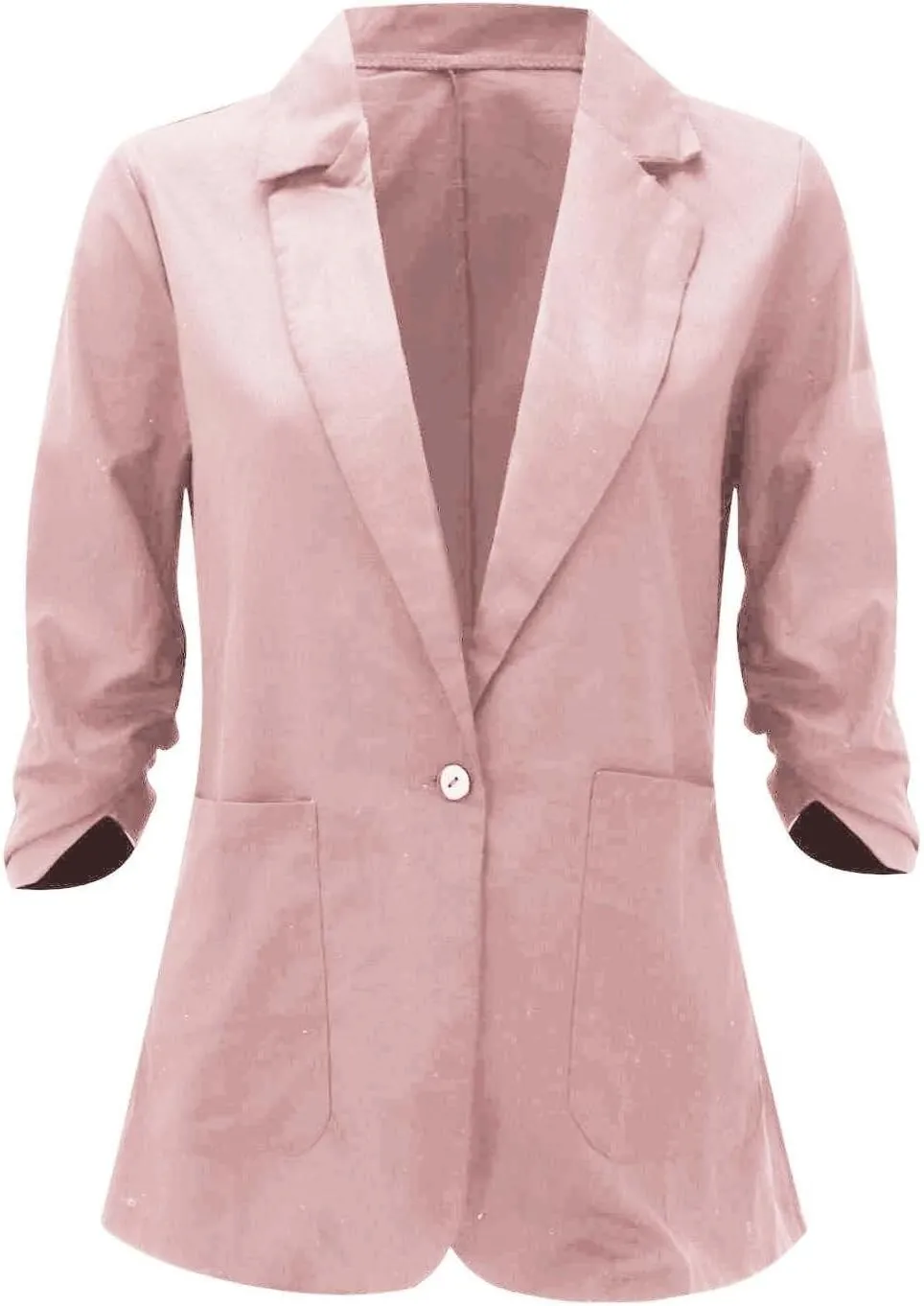 2024 Summer Linen Blazer Women 3/4 Ruched Sleeve Summer Lightweight Breathable Casual Work Office Jacket with Pocket