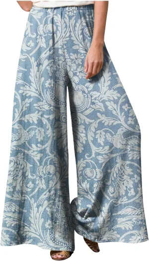 2025 Trendy Summer Flowy Gauze Pants That Look Like Skirts- Boho Drawstring Linen Wide Leg Palazzo Trousers