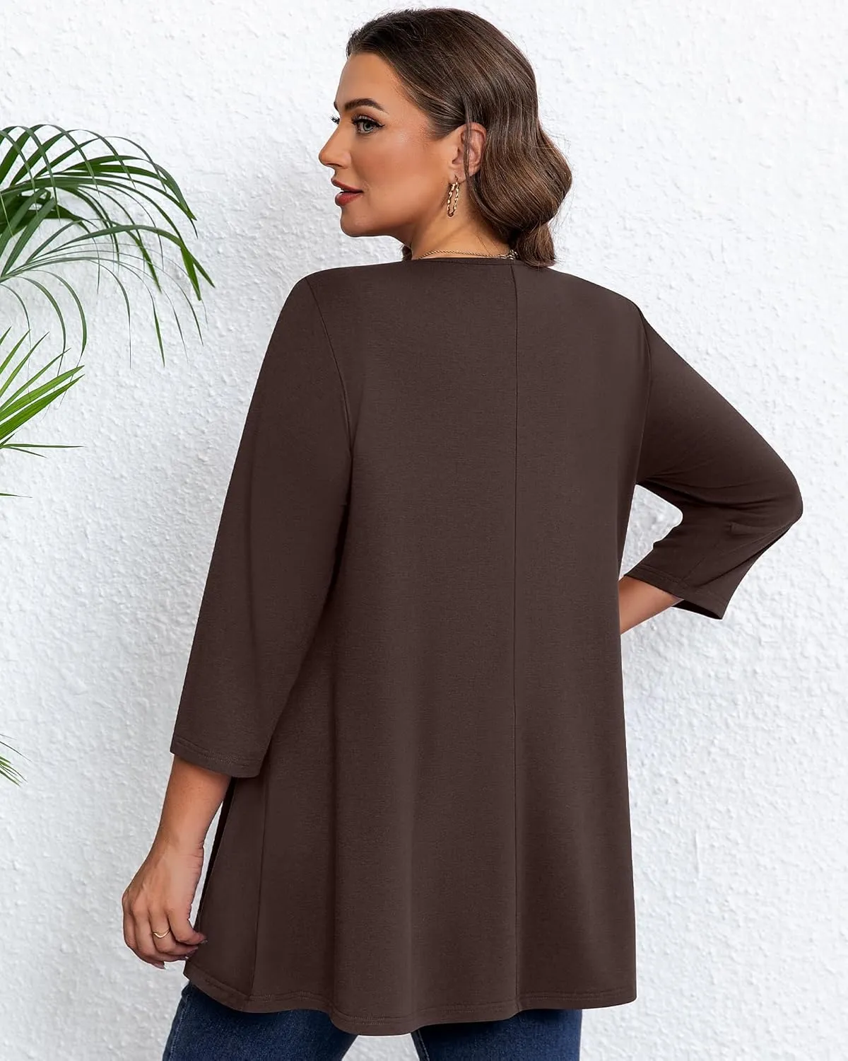 3 Pack Women's Plus Size Tunic Tops, 3/4 Sleeve Loose Fit Tunics Comfy Casual Swing Tops Flare T-shirt for Leggings