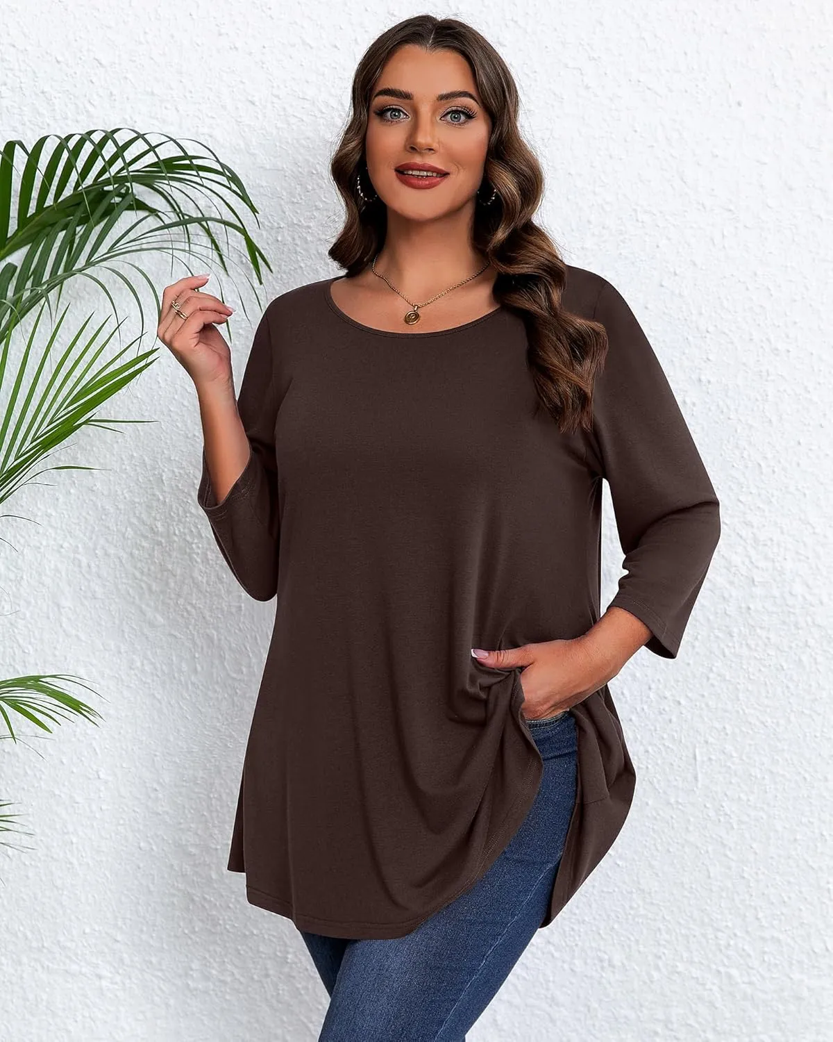 3 Pack Women's Plus Size Tunic Tops, 3/4 Sleeve Loose Fit Tunics Comfy Casual Swing Tops Flare T-shirt for Leggings