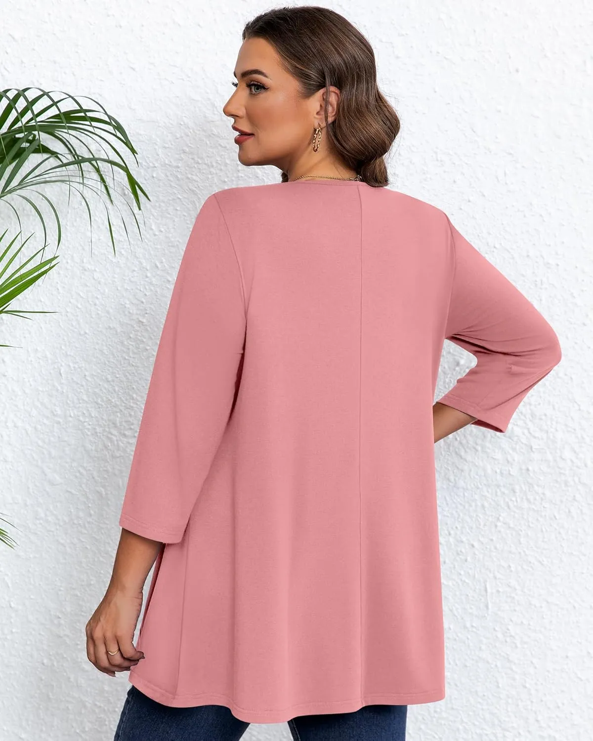 3 Pack Women's Plus Size Tunic Tops, 3/4 Sleeve Loose Fit Tunics Comfy Casual Swing Tops Flare T-shirt for Leggings