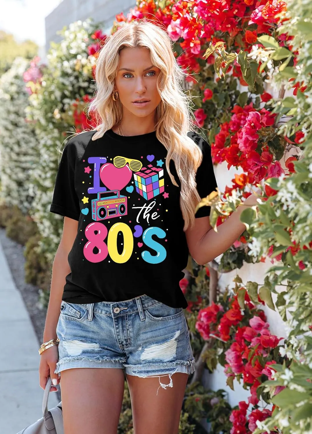 80's Shirts for Women 80s Neon Music Graphic T-Shirt Hip Hop 80S Party Outfits Girls I Love The 80's T-Shirt