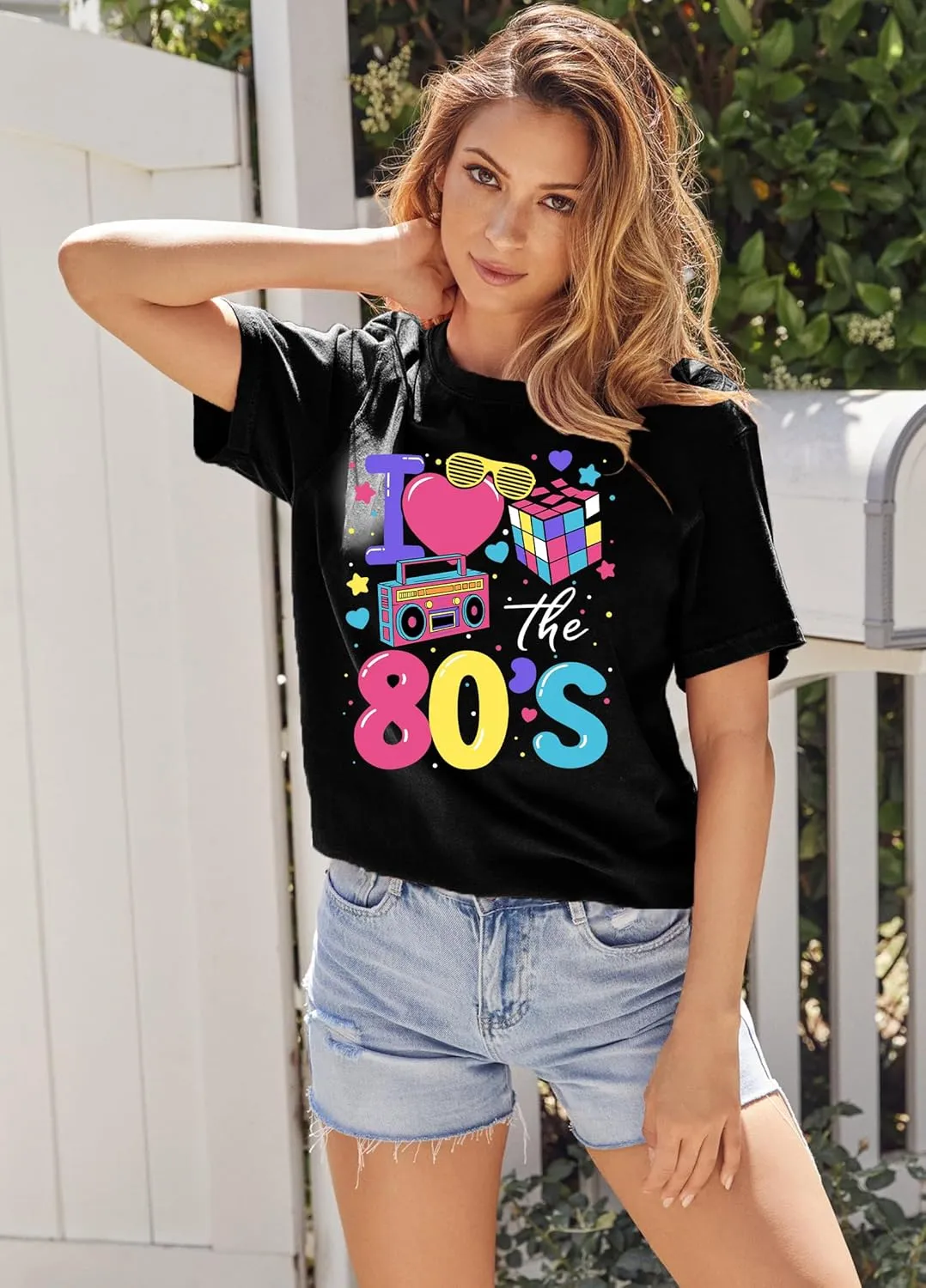 80's Shirts for Women 80s Neon Music Graphic T-Shirt Hip Hop 80S Party Outfits Girls I Love The 80's T-Shirt