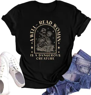 A Well Read Woman T-Shirt Women Reading Book Shirt Cute Book Lover Gift Vintage Graphic Tee Tops Funny Teacher Shirt
