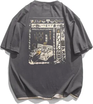Aelfric Eden Mens 90s Vintage Oversized Shirts Unisex Harajuku T Shirt Print Graphic Tees Casual Summer Streetwear Top