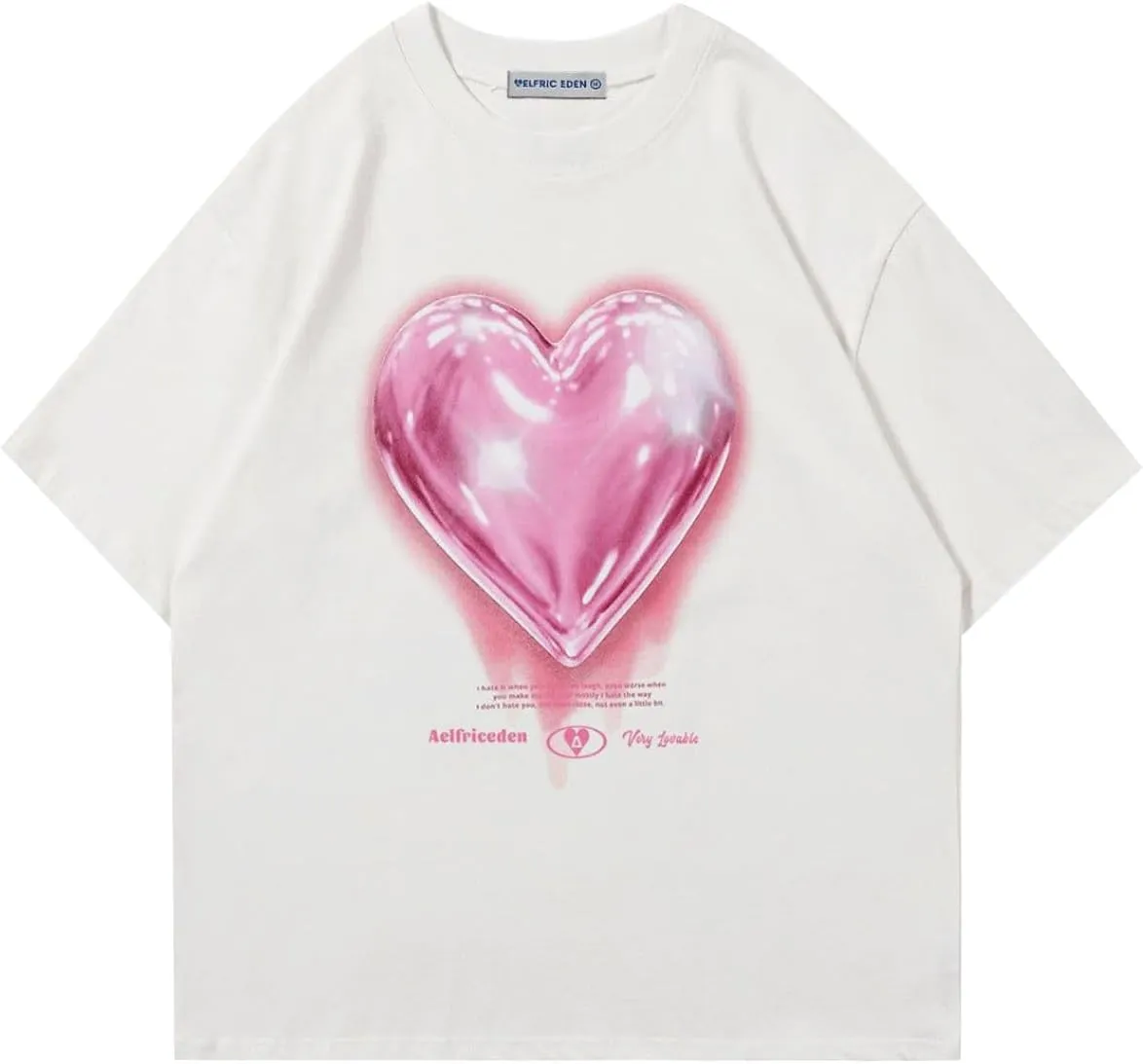 Aelfric Eden Women Love Balloon Graphic Tees Summer Short Sleeve Printed Cotton T Shirts Casual Harajuku Tops