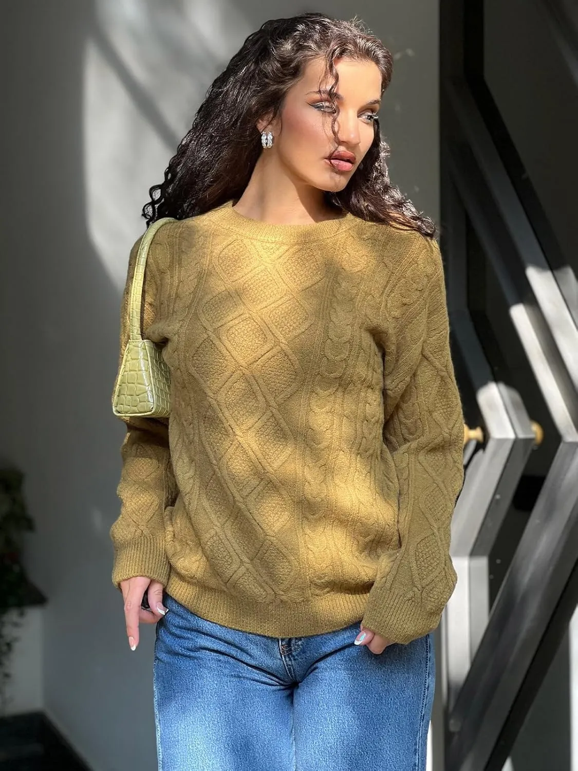 Aelfric Eden Women Sweater Oversized Knitted Sweater Woven Crewneck Pullover