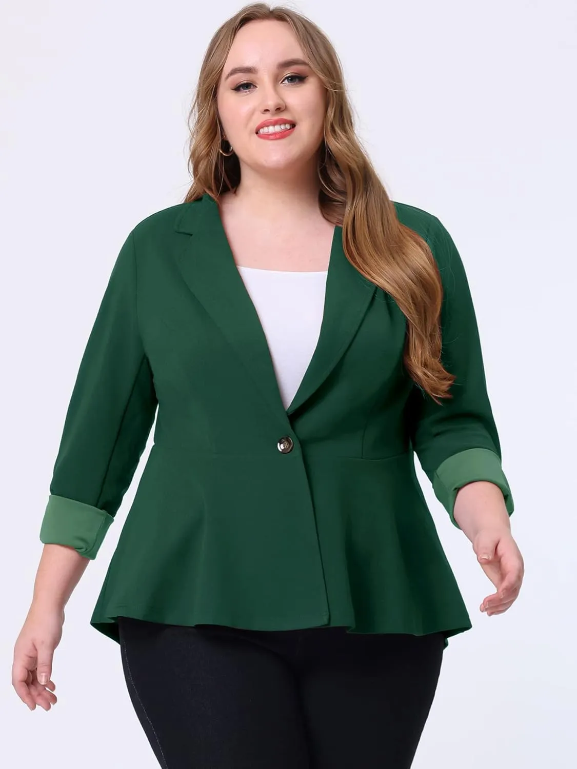 Agnes Orinda Women's Plus Size Blazer Notch Panel V Neck Ruffle Button Work Office Suit Jackets Peplum Blazers