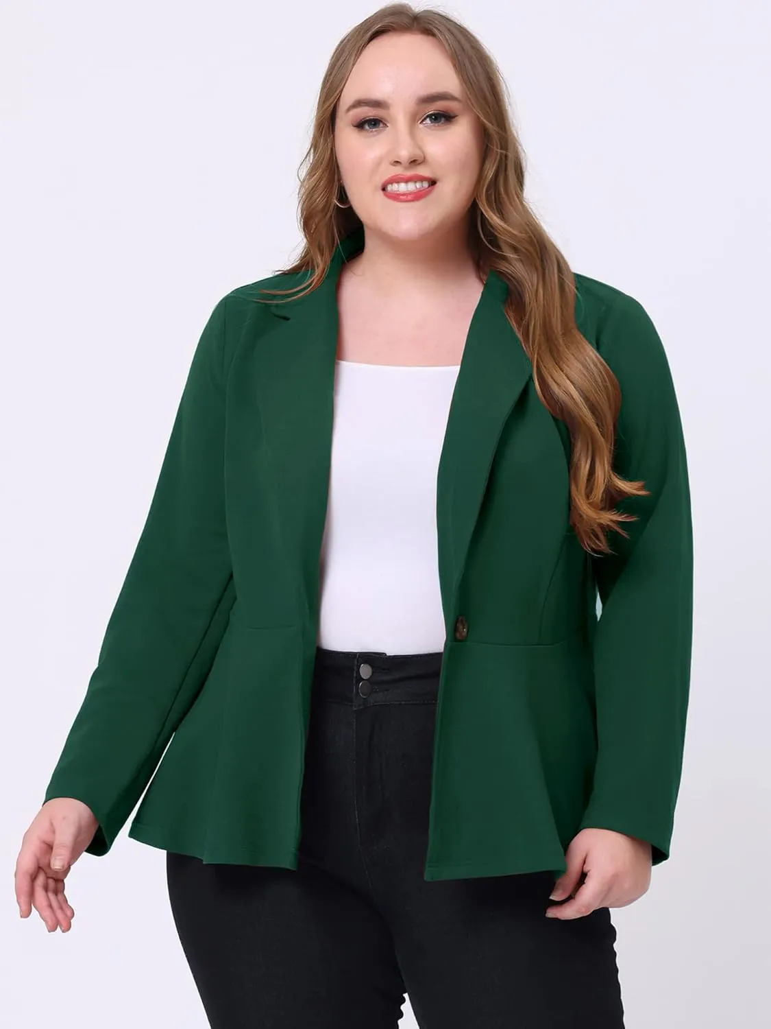 Agnes Orinda Women's Plus Size Blazer Notch Panel V Neck Ruffle Button Work Office Suit Jackets Peplum Blazers