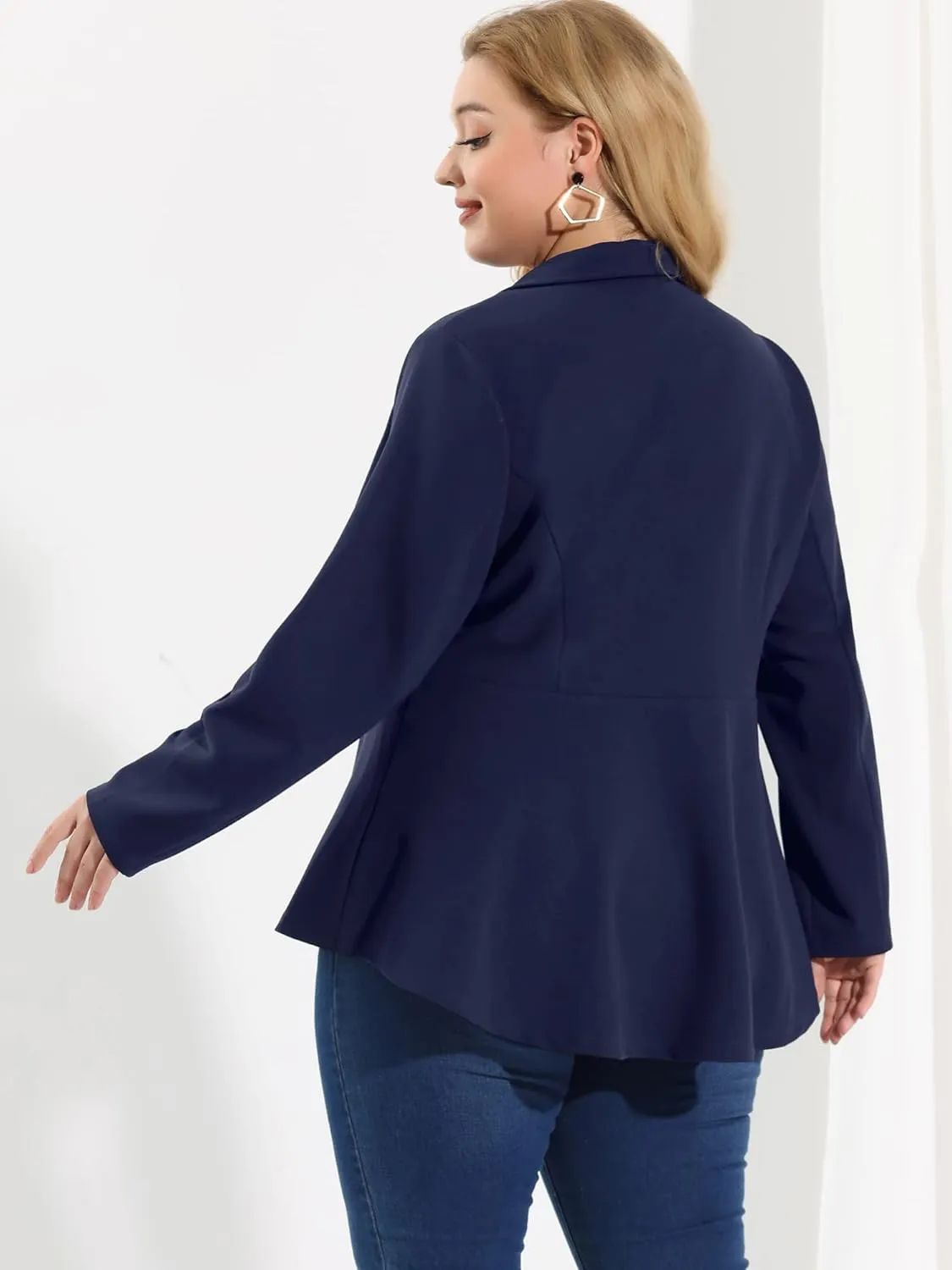 Agnes Orinda Women's Plus Size Blazer Notch Panel V Neck Ruffle Button Work Office Suit Jackets Peplum Blazers