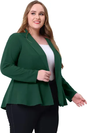Agnes Orinda Women's Plus Size Blazer Notch Panel V Neck Ruffle Button Work Office Suit Jackets Peplum Blazers