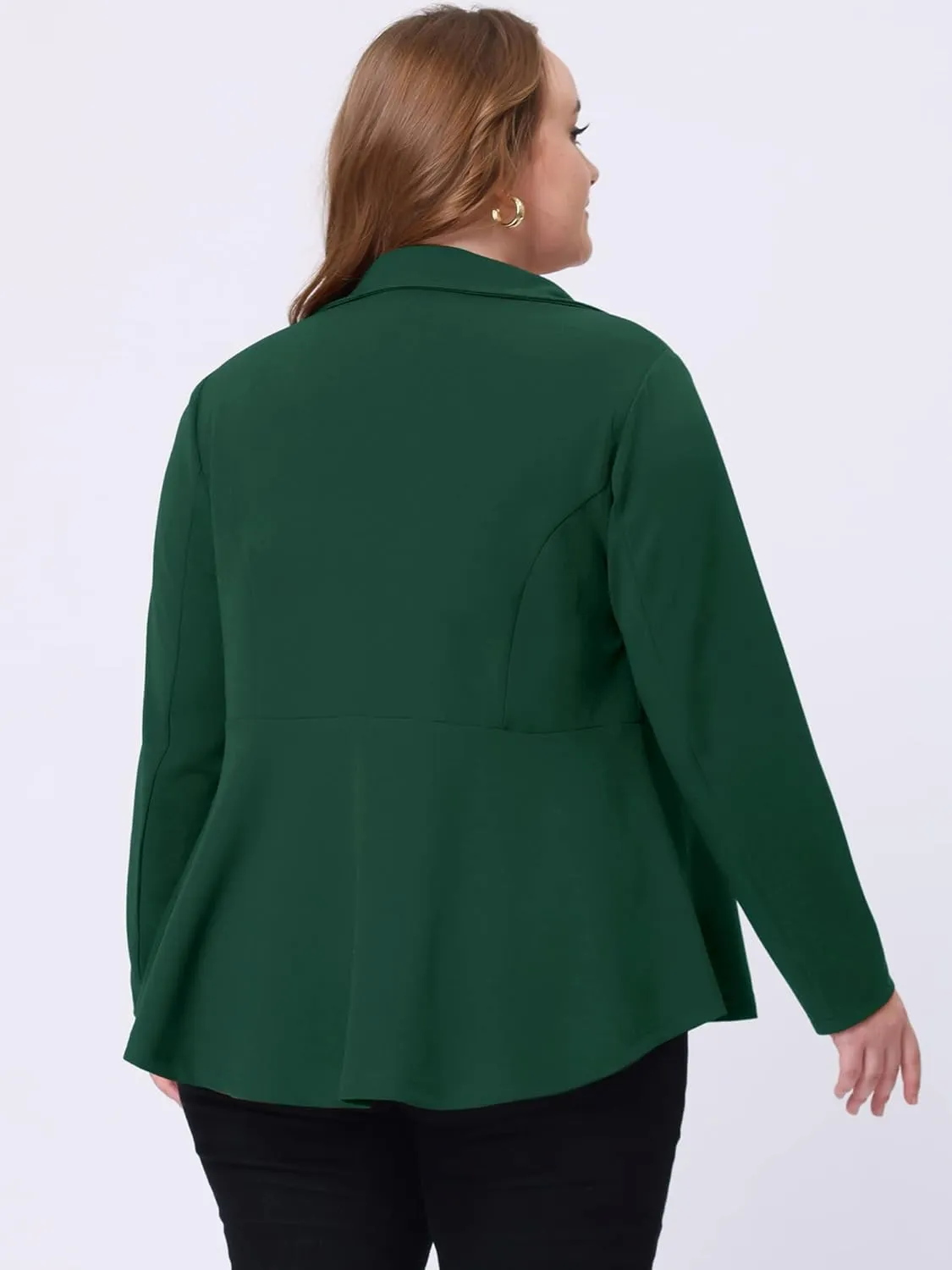 Agnes Orinda Women's Plus Size Blazer Notch Panel V Neck Ruffle Button Work Office Suit Jackets Peplum Blazers