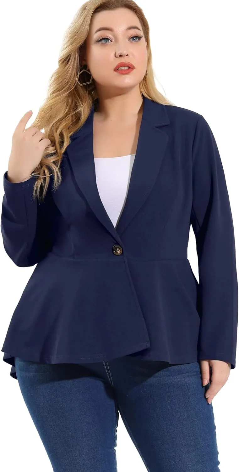 Agnes Orinda Women's Plus Size Blazer Notch Panel V Neck Ruffle Button Work Office Suit Jackets Peplum Blazers