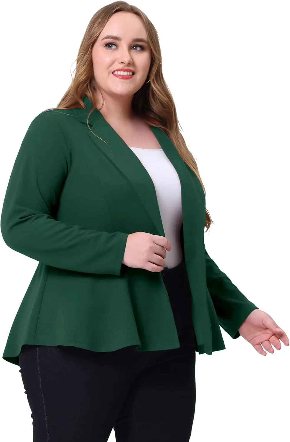 Agnes Orinda Women's Plus Size Blazer Notch Panel V Neck Ruffle Button Work Office Suit Jackets Peplum Blazers