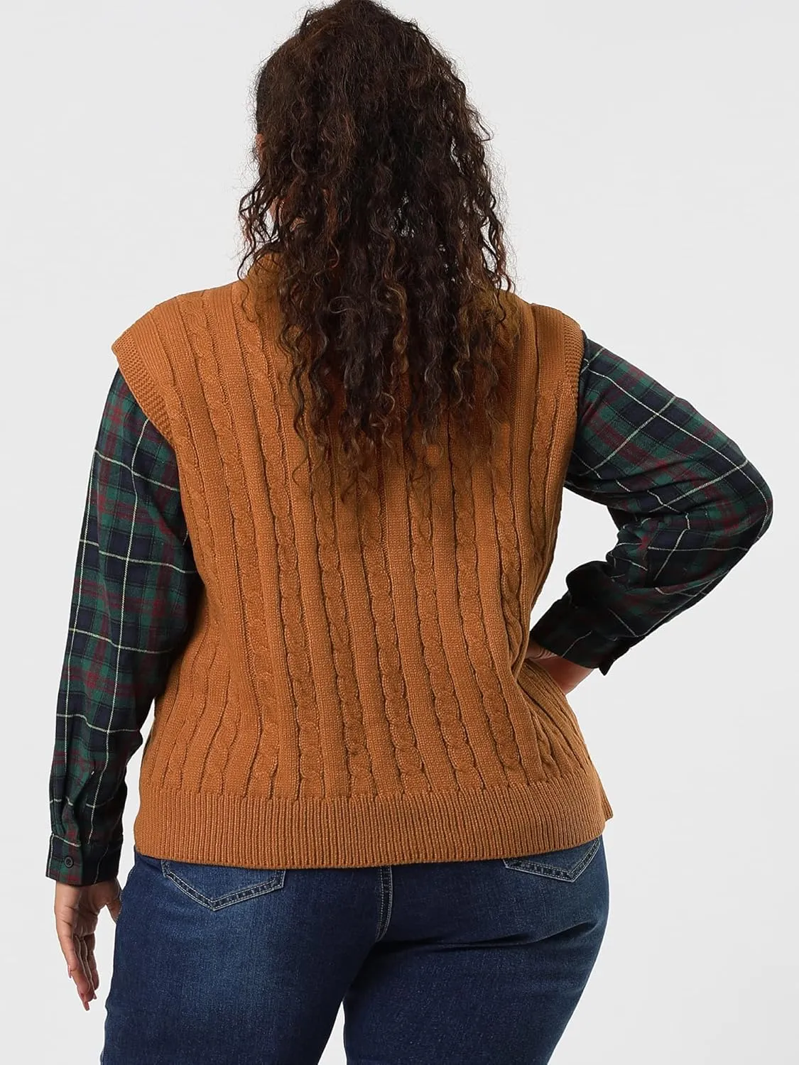 Agnes Orinda Women's Plus Size Sweater Vest V Neck Cable Knit Sweater Sleeveless Pullover Sweater Vests