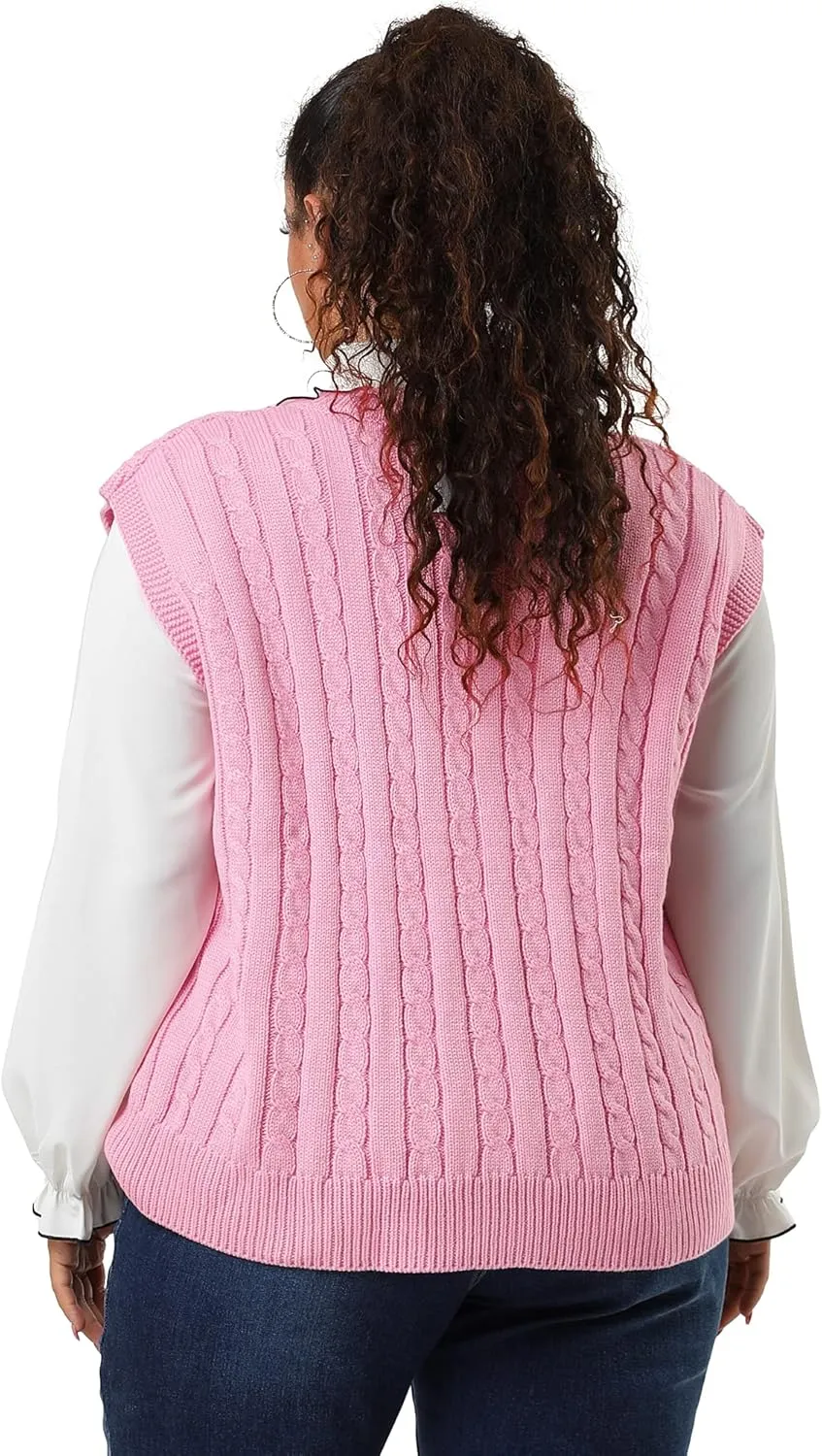 Agnes Orinda Women's Plus Size Sweater Vest V Neck Cable Knit Sweater Sleeveless Pullover Sweater Vests