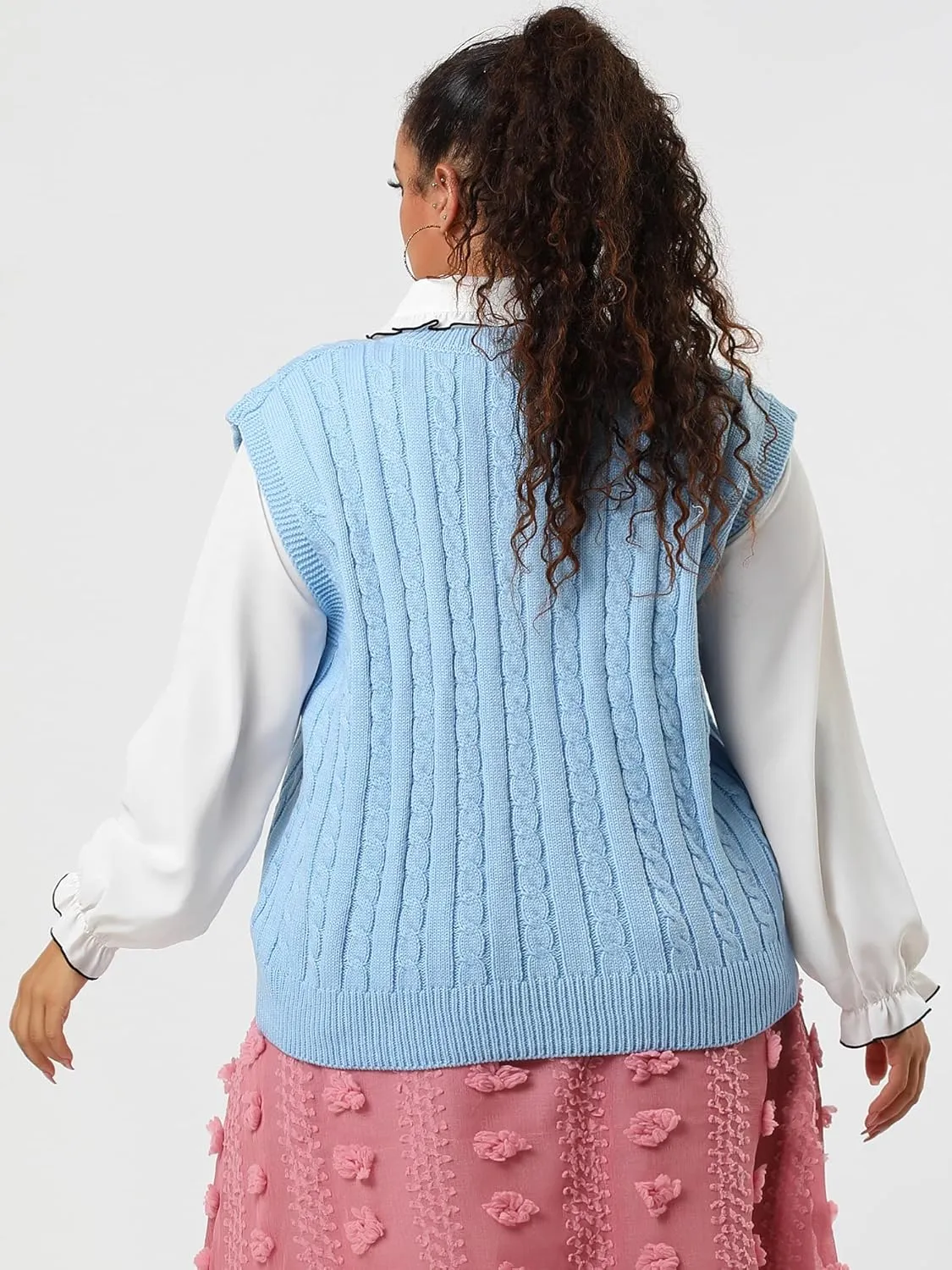 Agnes Orinda Women's Plus Size Sweater Vest V Neck Cable Knit Sweater Sleeveless Pullover Sweater Vests