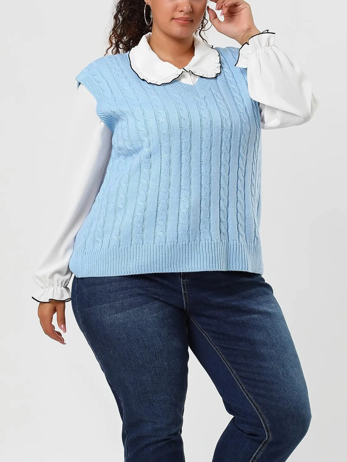 Agnes Orinda Women's Plus Size Sweater Vest V Neck Cable Knit Sweater Sleeveless Pullover Sweater Vests