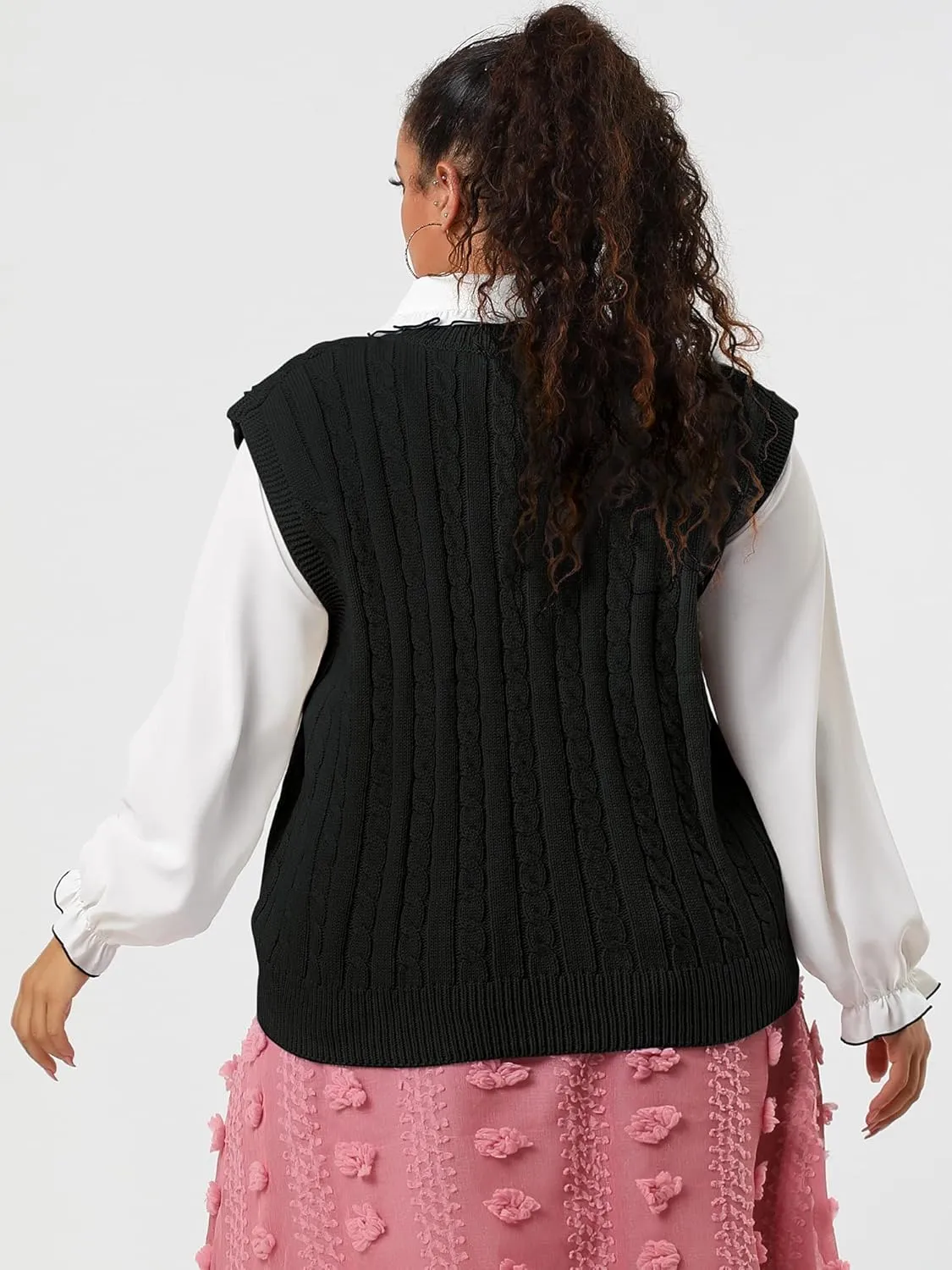 Agnes Orinda Women's Plus Size Sweater Vest V Neck Cable Knit Sweater Sleeveless Pullover Sweater Vests