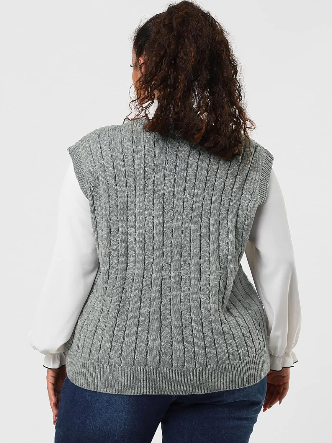 Agnes Orinda Women's Plus Size Sweater Vest V Neck Cable Knit Sweater Sleeveless Pullover Sweater Vests