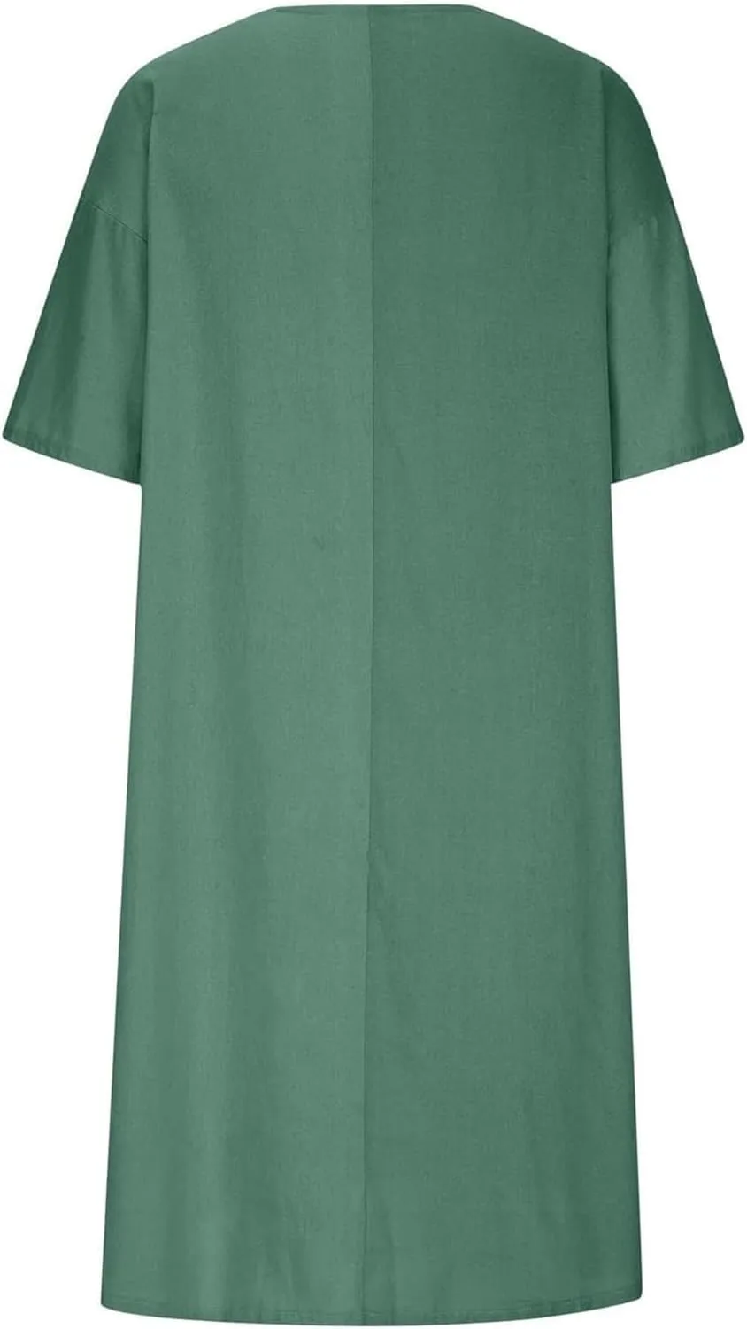 Akivide Women's Summer Cotton Linen Midi Dresses Casual Loose Short Sleeve V Neck Solid Beach Vacation Tshirt Dress