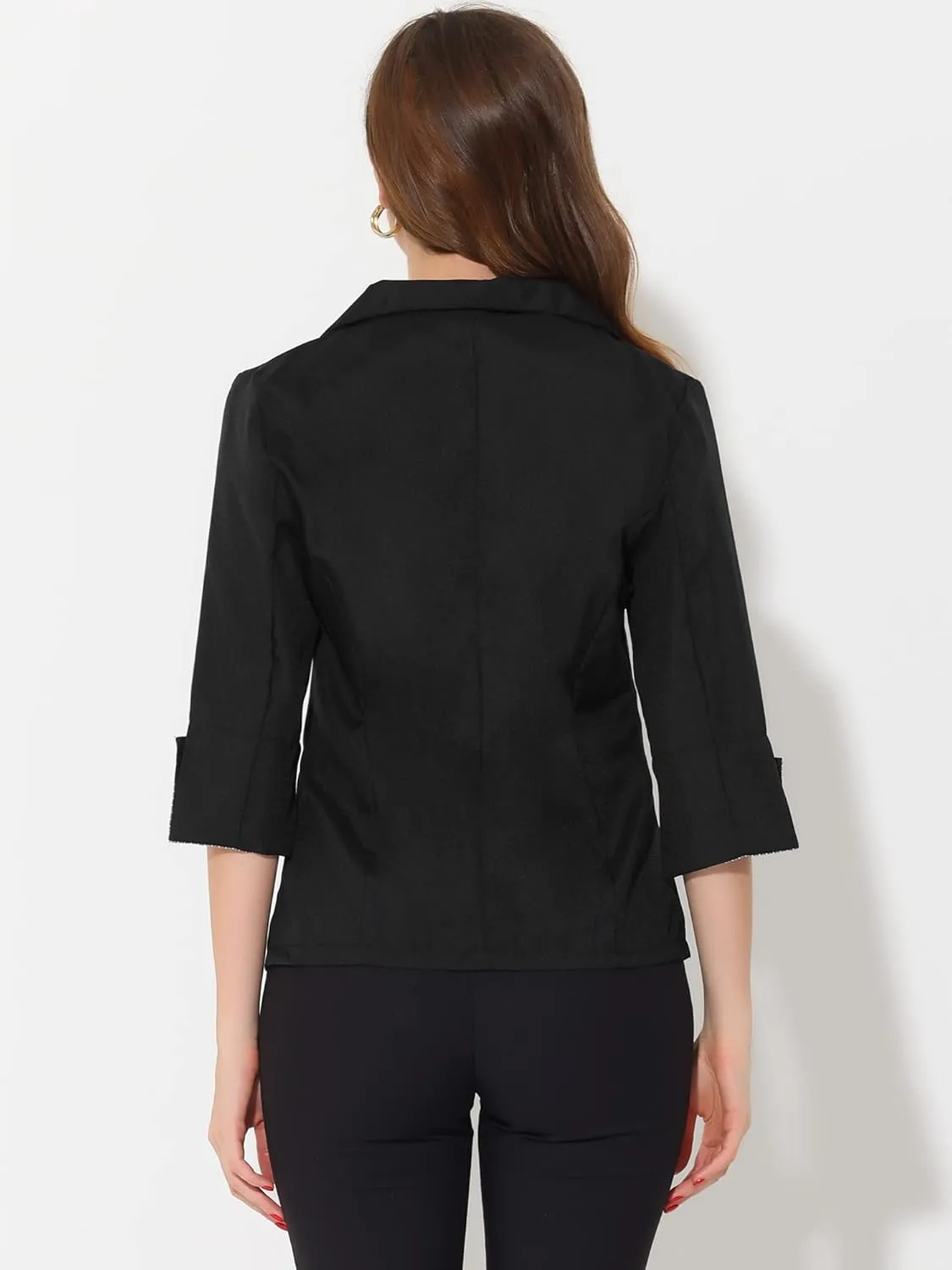 Allegra K Women's Suit Jacket Notched Lapel Collar 3/4 Sleeve Button Front Work Formal Blazer