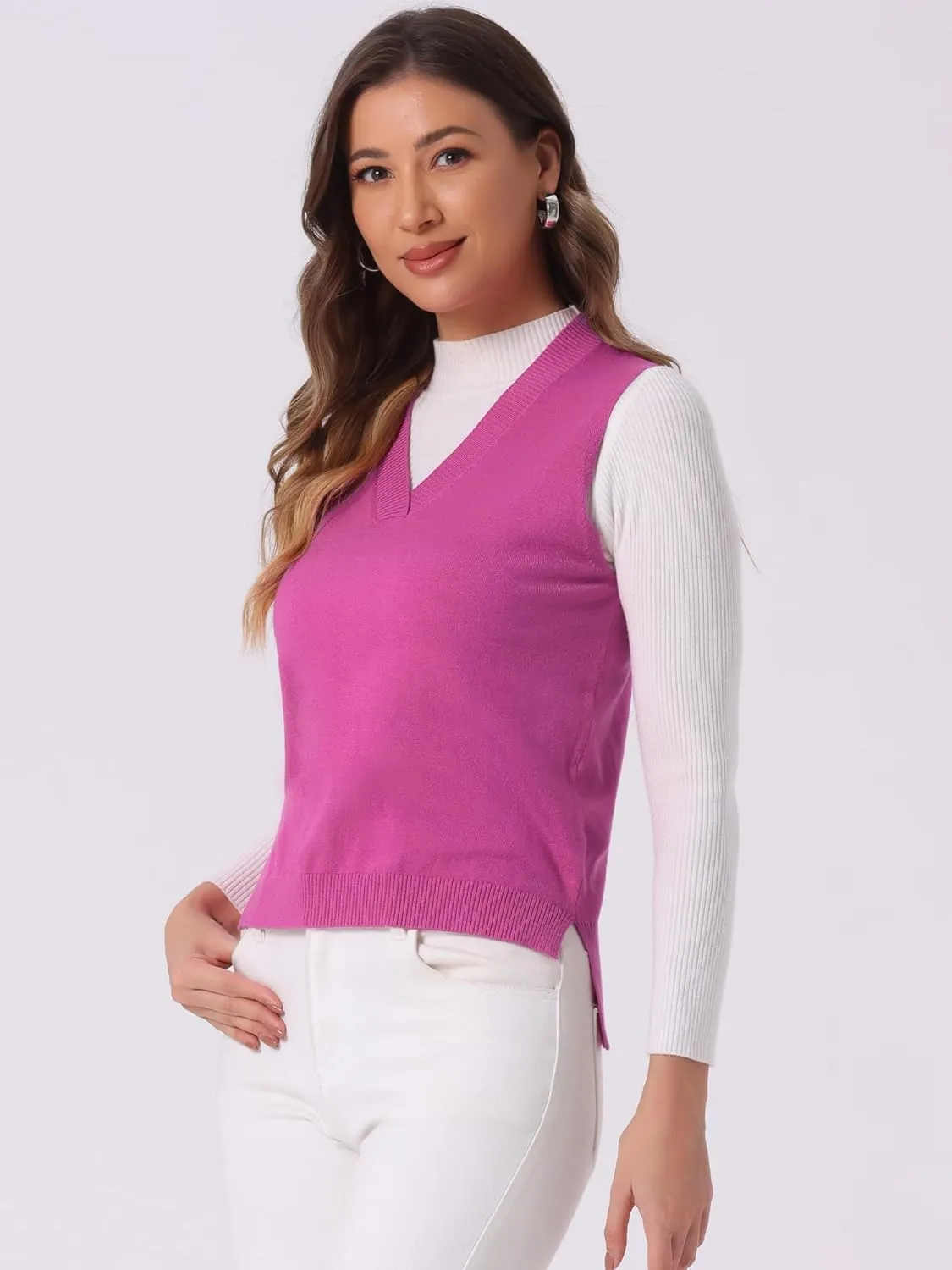 Allegra K Women's V Neck Sweater Vest Knit Pullover Sleeveless Sweater Top