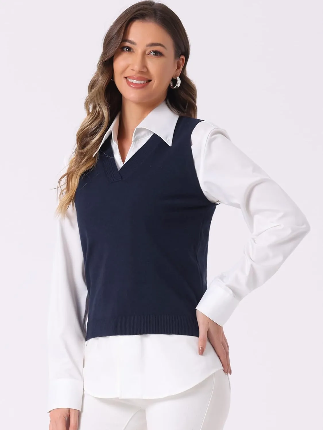 Allegra K Women's V Neck Sweater Vest Knit Pullover Sleeveless Sweater Top