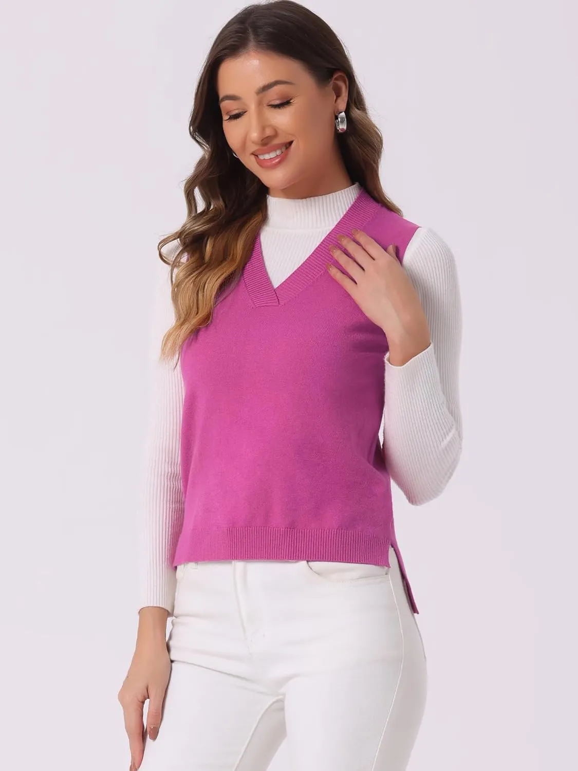 Allegra K Women's V Neck Sweater Vest Knit Pullover Sleeveless Sweater Top