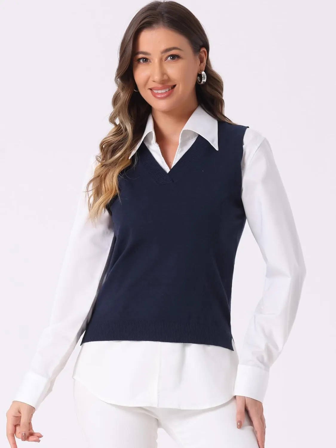 Allegra K Women's V Neck Sweater Vest Knit Pullover Sleeveless Sweater Top