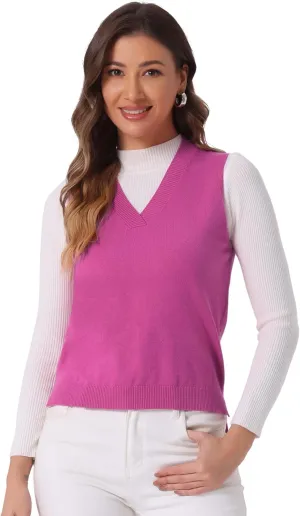 Allegra K Women's V Neck Sweater Vest Knit Pullover Sleeveless Sweater Top
