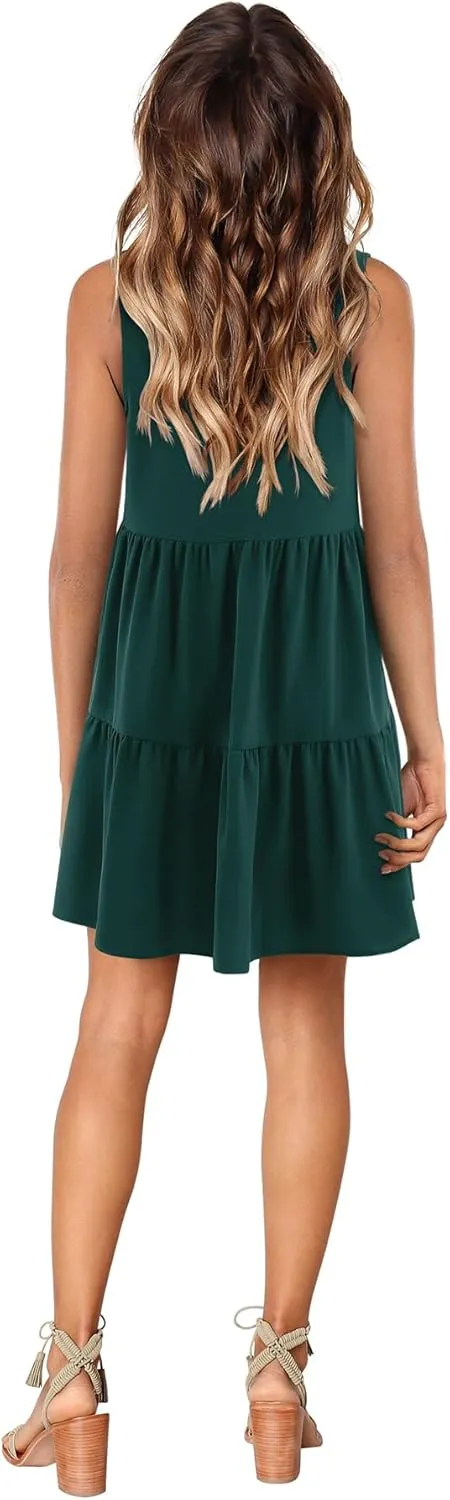 Amoretu Women Summer Tunic Dress Sleeveless V Neck Casual Loose Flowy Swing Tank Dresses
