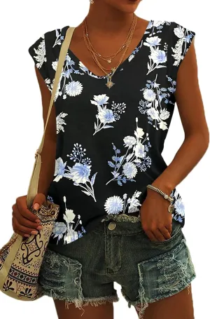 AUSELILY Womens Cap Sleeve T-Shirt Casual Loose Fit Tank Tops