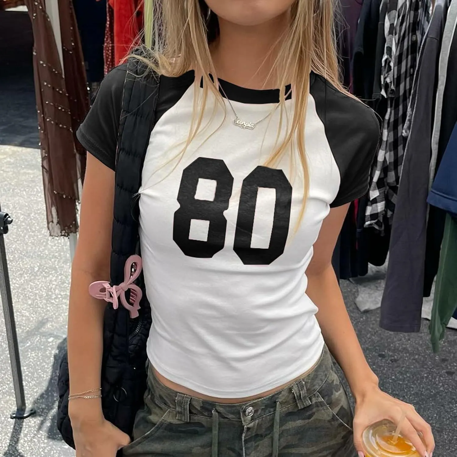 Baby Tee Women Y2k Short Sleeve Jersey Number Graphic Crop Top Slim Fit Crewneck Teen Girl Vintage Going Out Shirt
