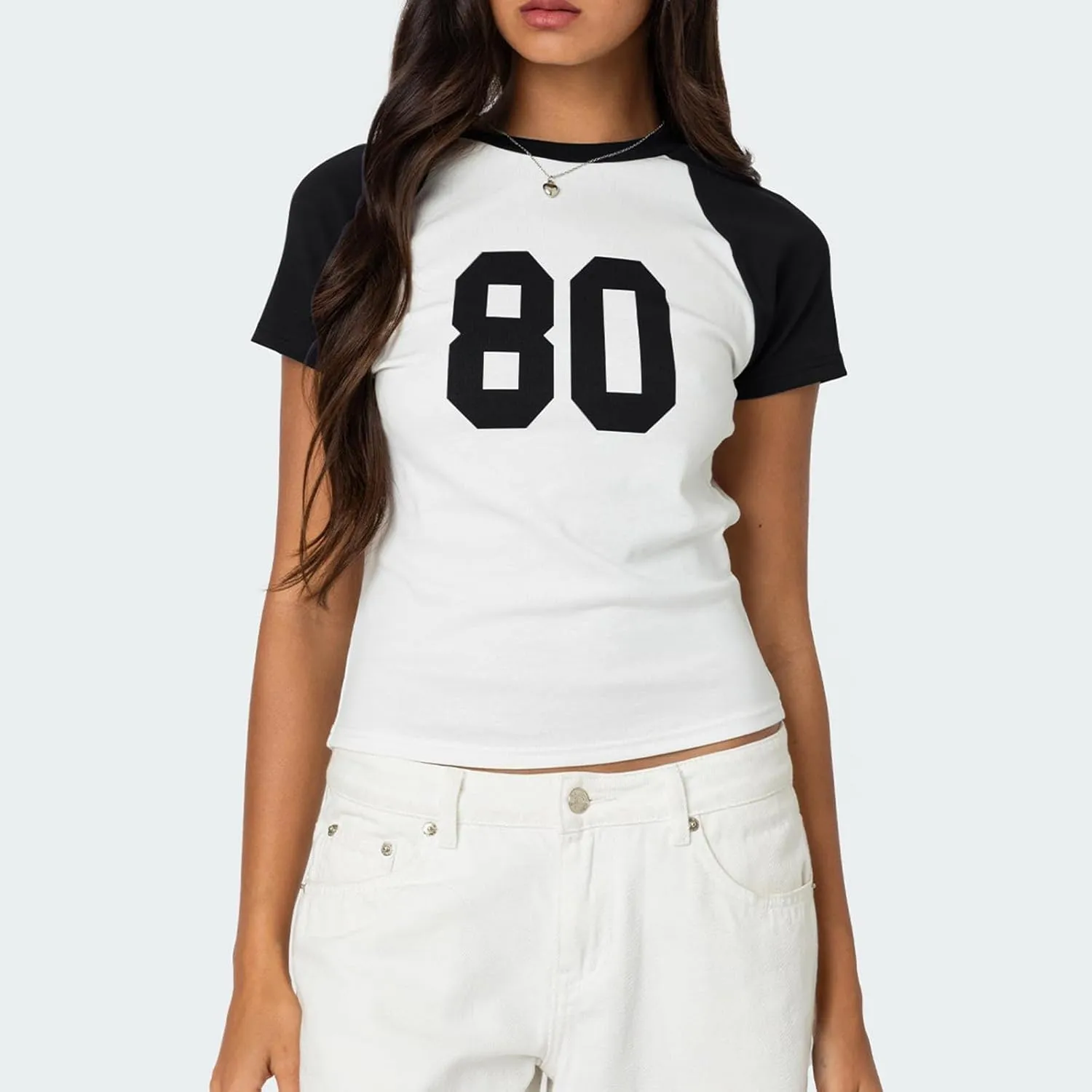 Baby Tee Women Y2k Short Sleeve Jersey Number Graphic Crop Top Slim Fit Crewneck Teen Girl Vintage Going Out Shirt