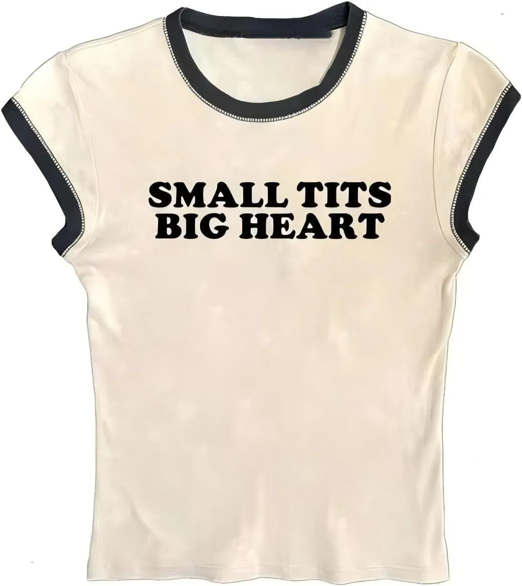 Baby Tees for Women Y2k Summer Beige Graphic Crop Tops Short Sleeve Teen Girls T-Shirts