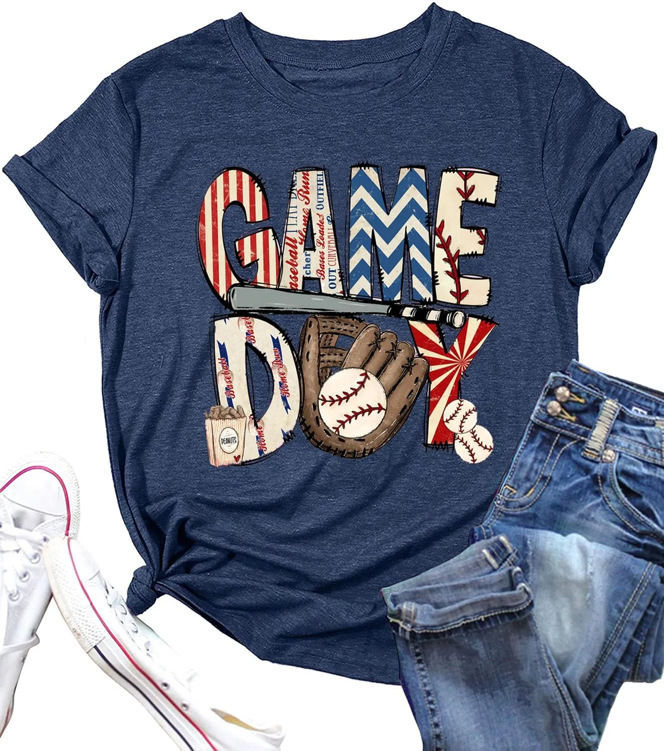Baseball Game Day Tshirt Women Funny Letter Print Baseball Mom Shirt Vintage Graphic Tee Casual Short Sleeve Tops