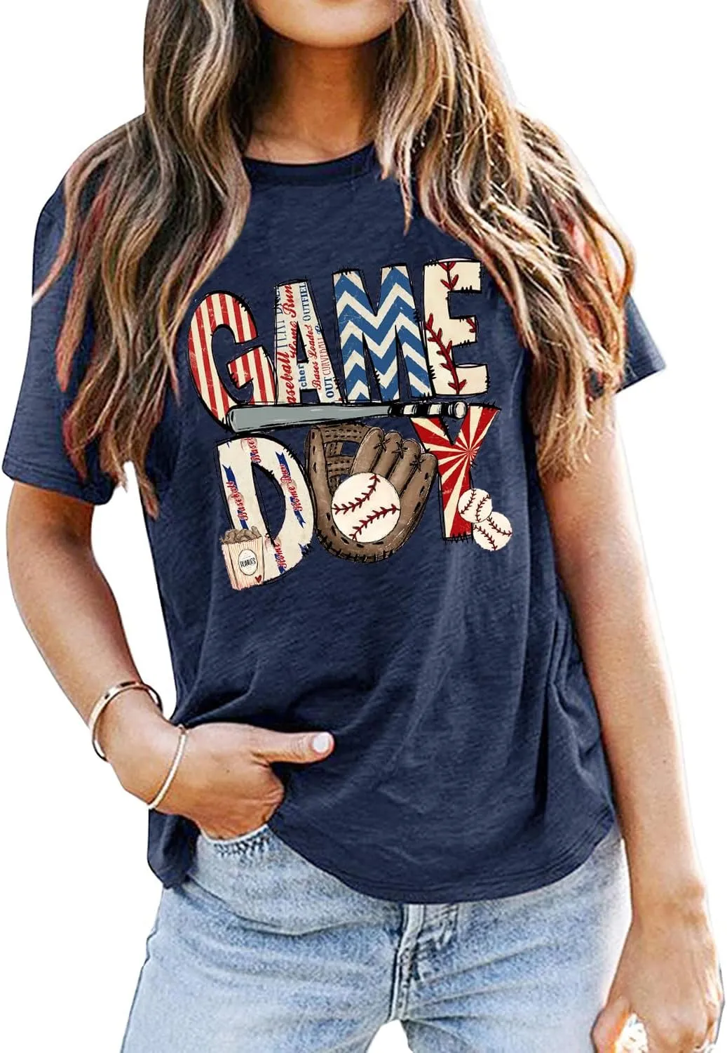 Baseball Game Day Tshirt Women Funny Letter Print Baseball Mom Shirt Vintage Graphic Tee Casual Short Sleeve Tops