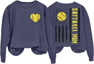 Baseball Mom Shirt Womens Long Sleeve Graphic Plus Size Softball Hoodies Heart Printed Casual Pullover Tops