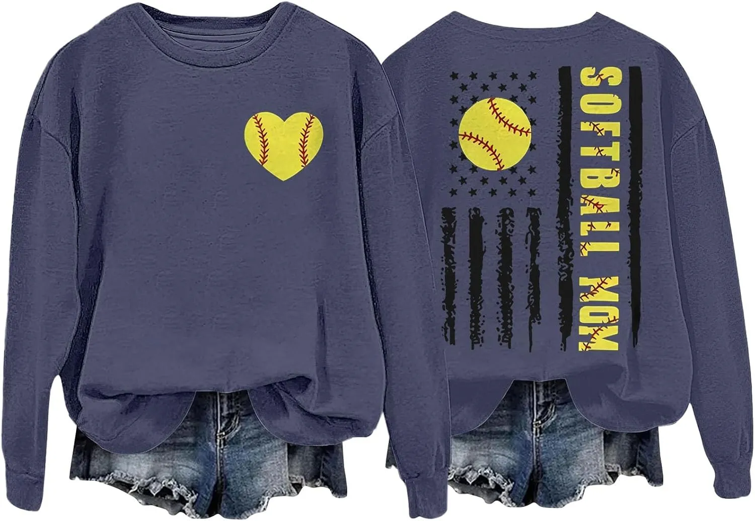 Baseball Mom Shirt Womens Long Sleeve Graphic Plus Size Softball Hoodies Heart Printed Casual Pullover Tops