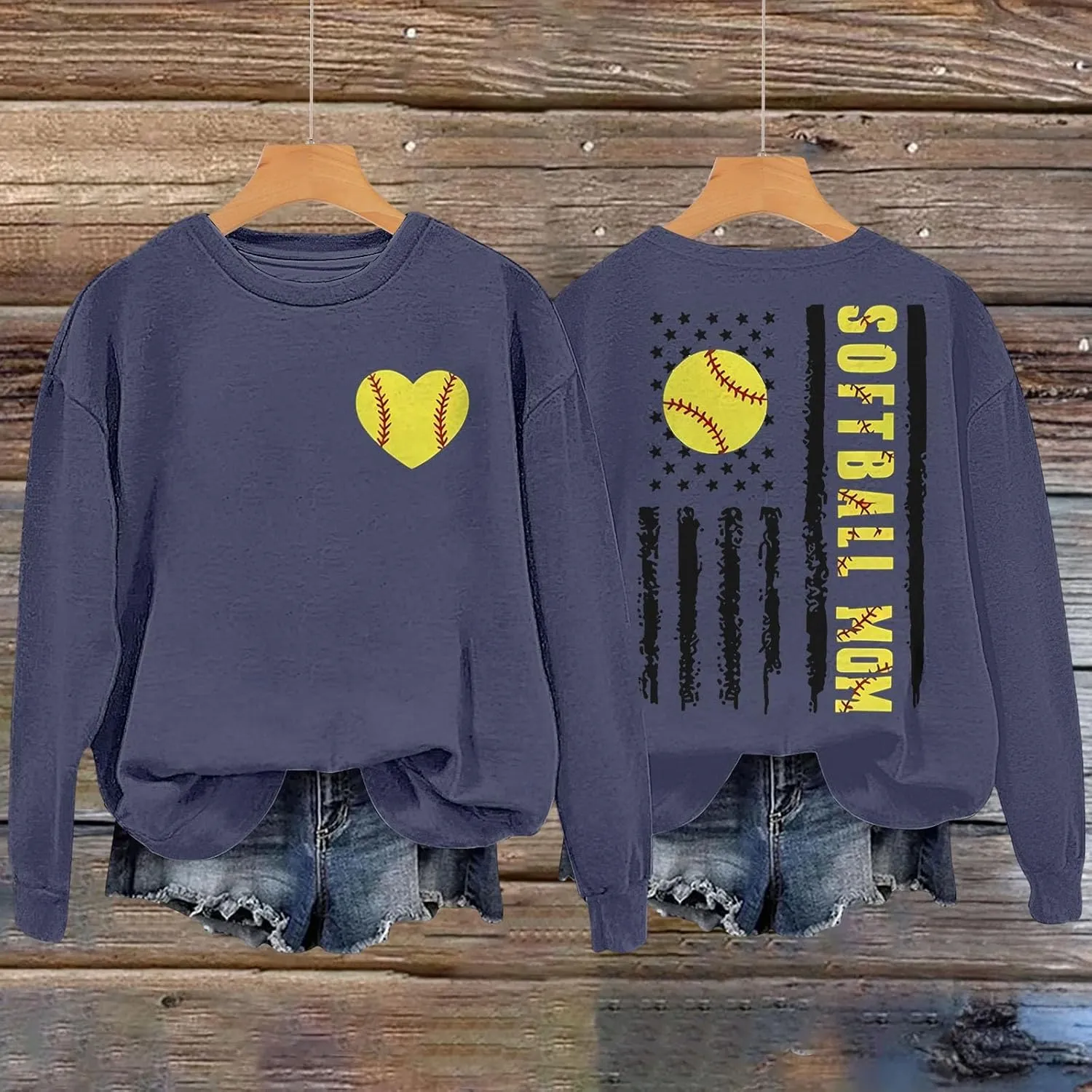 Baseball Mom Shirt Womens Long Sleeve Graphic Plus Size Softball Hoodies Heart Printed Casual Pullover Tops