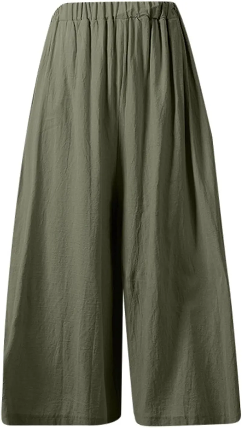 Beach Pants for Women Wide Leg Wide Leg Long Pant Trousers with Pocket Linen Blend