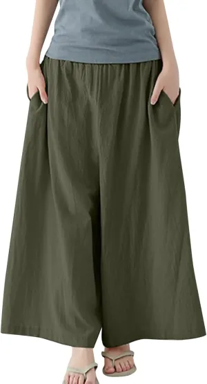 Beach Pants for Women Wide Leg Wide Leg Long Pant Trousers with Pocket Linen Blend
