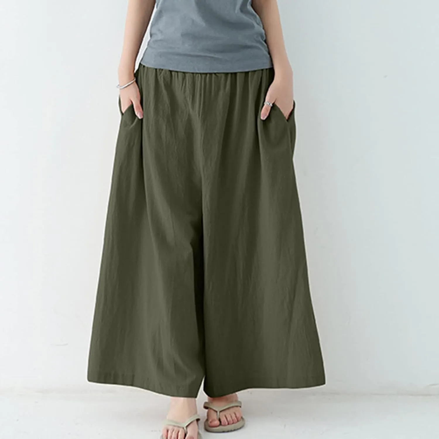 Beach Pants for Women Wide Leg Wide Leg Long Pant Trousers with Pocket Linen Blend