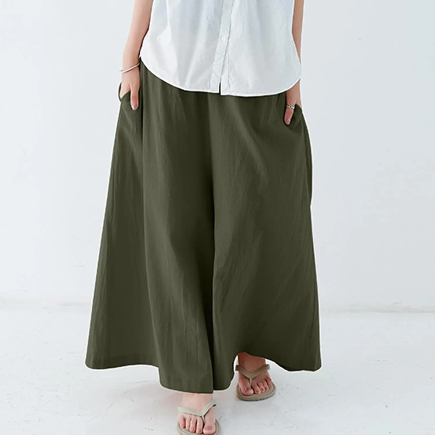 Beach Pants for Women Wide Leg Wide Leg Long Pant Trousers with Pocket Linen Blend