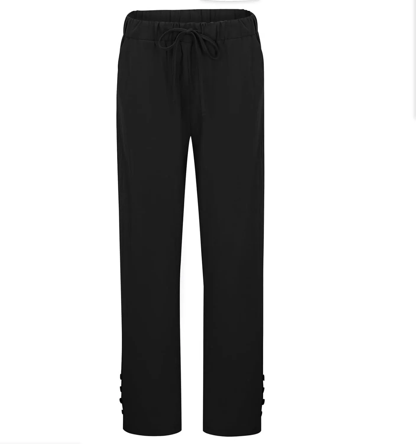 Beach Pants Women Summer Linen Capris Pants Drawstring Elastic Waisted Straight Leg Trousers with Pockets Casual Yoga Pants