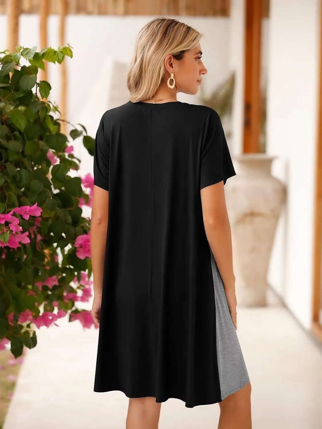 BELAROI Womens Plus Size Summer T Shirt Dresses Casual Swing Short Sleeve Patchwork Tunic Dress with Pockets