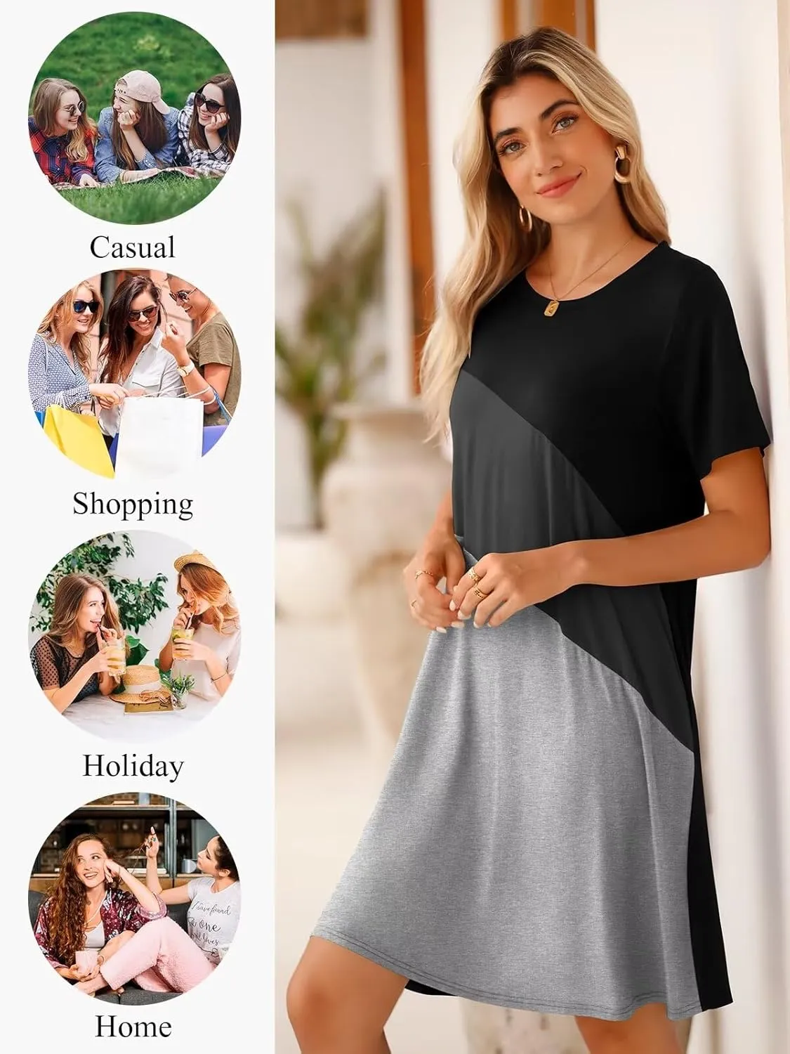 BELAROI Womens Plus Size Summer T Shirt Dresses Casual Swing Short Sleeve Patchwork Tunic Dress with Pockets