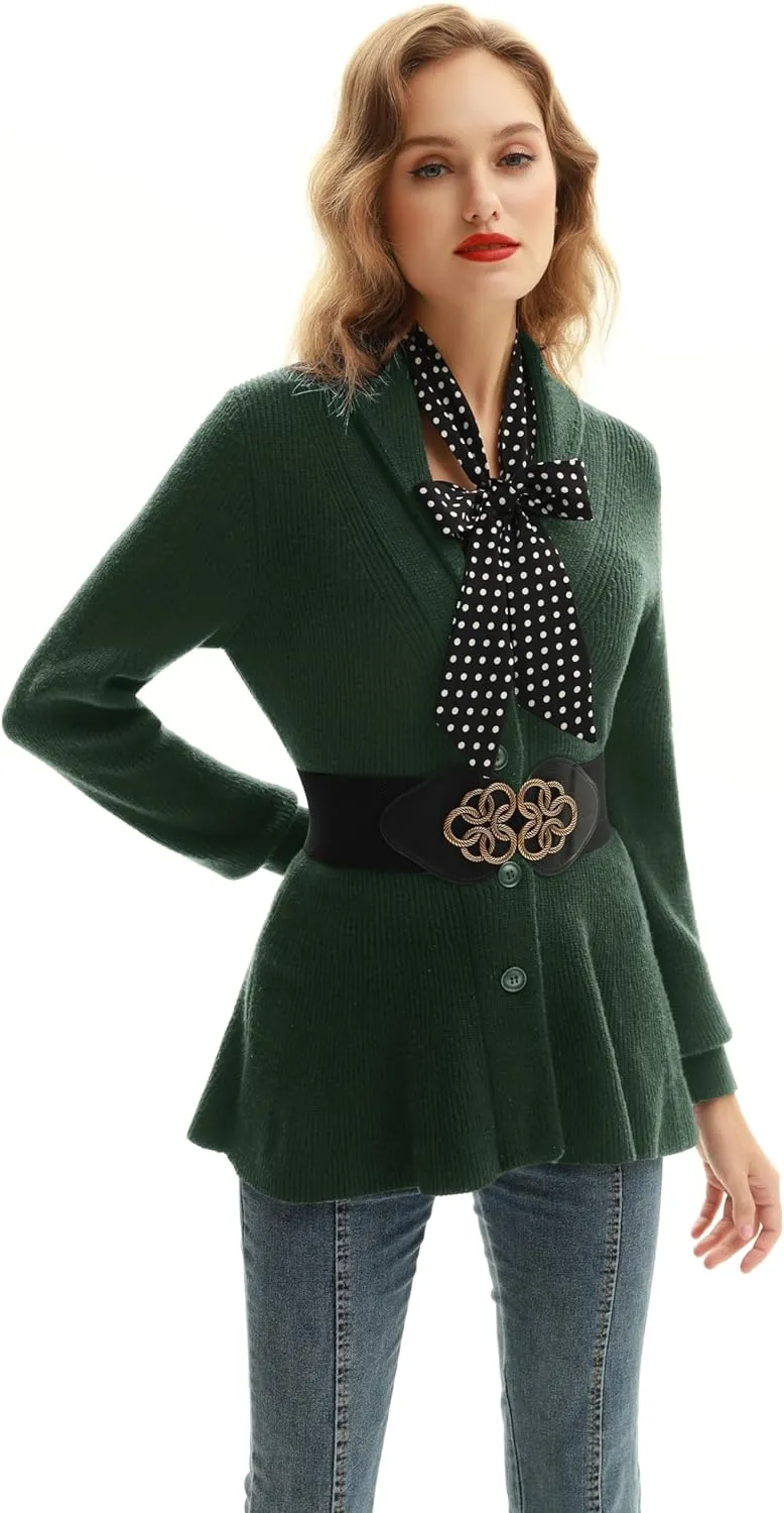 Belle Poque Women Vintage Cardigan Sweater Shawl Lapel Button Down Sweater Outwear Coat