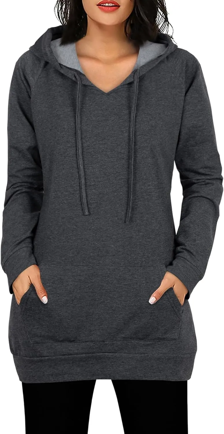 BEPEI Womens Long Sleeve Tunic Hoodie Dressy String Sweatshirts With Pockets